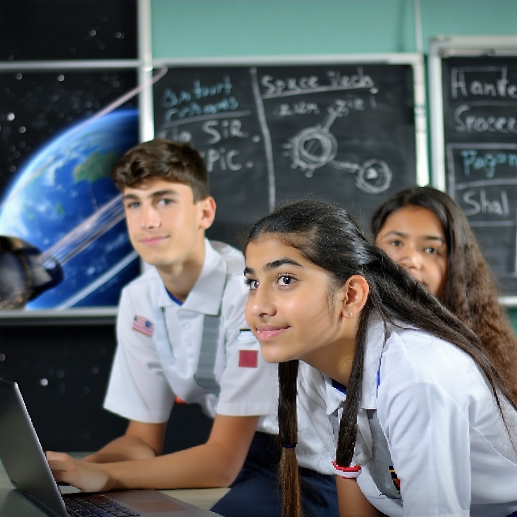 natural teenagers in a school participating in space learning in lesson
